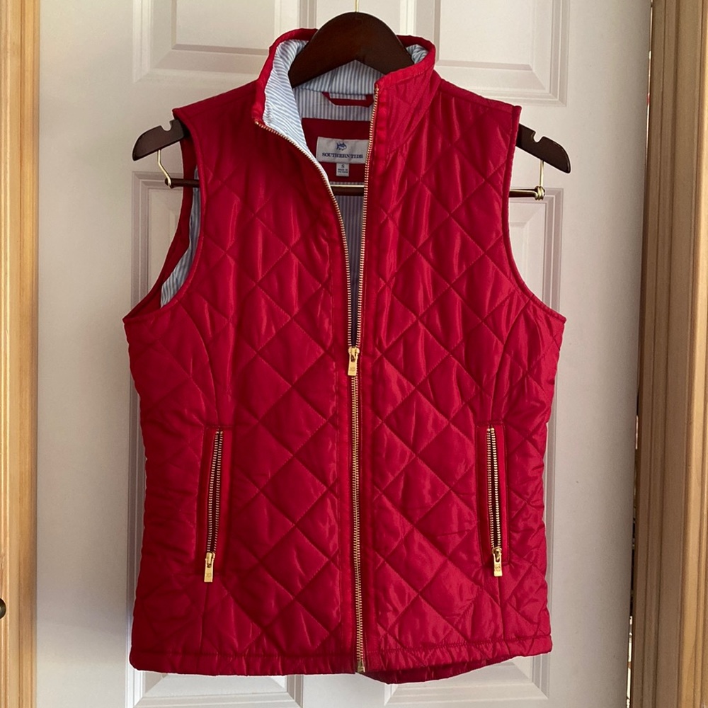 southern tide Christmas red quilted vest